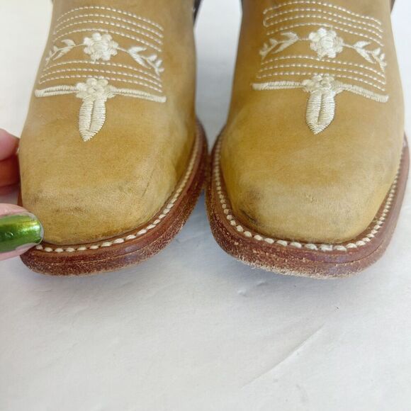 Women's Mexican Cowboy Boots Tan Leather Floral Embroidered Western Size 8 - Picture 4 of 8